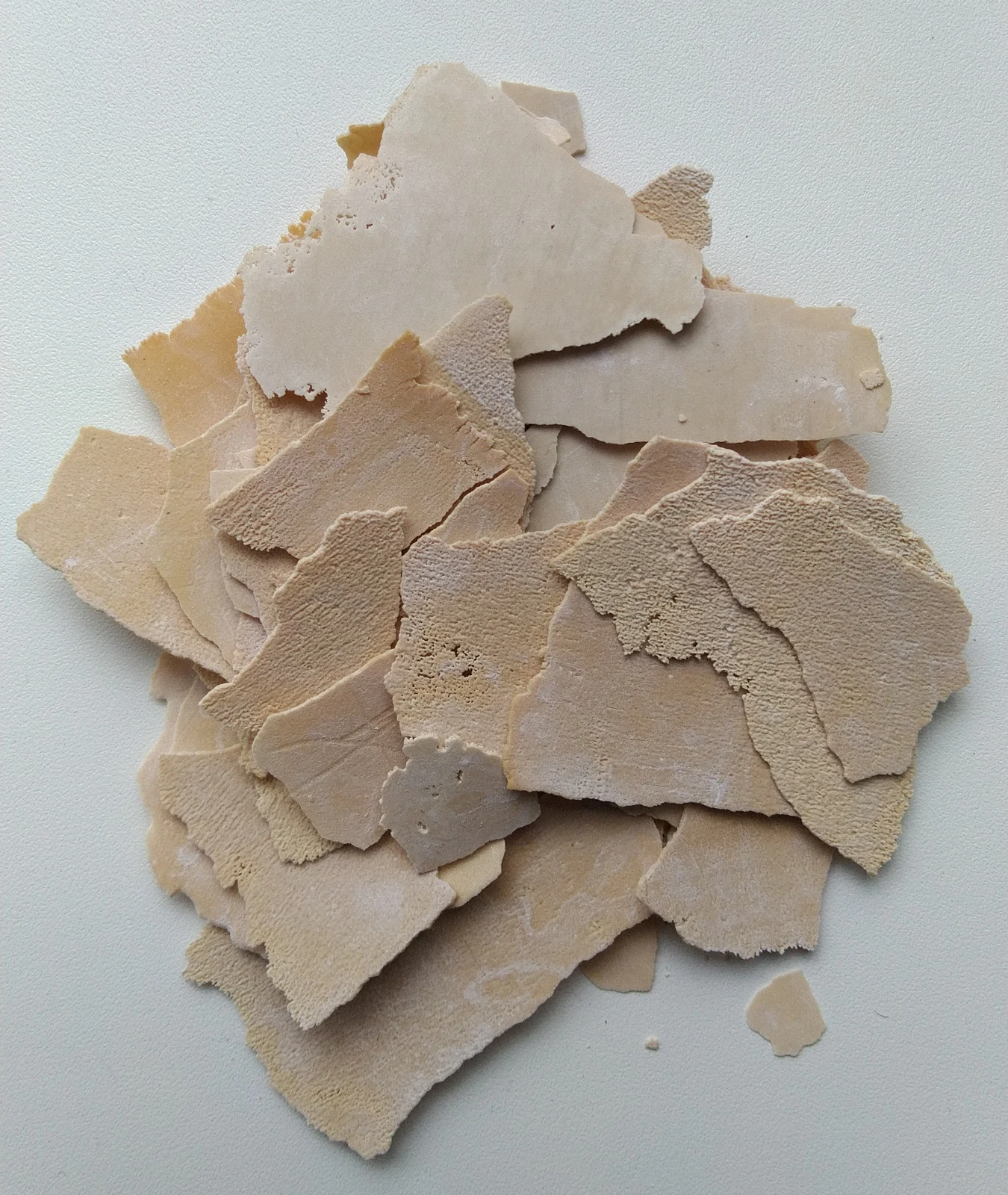 Brittle chips of limescale removed from a kettle