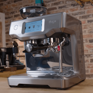 Breville Barista Touch Impress (BES881) espresso machine with touchscreen and Impress Puck System.