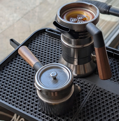 9Barista Mk.2 compact stovetop espresso maker on a counter.