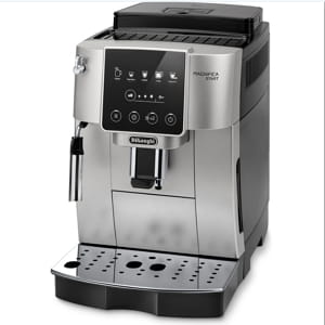 De'Longhi Magnifica Start ECAM22022B compact super-automatic with steel burr grinder and manual frother.