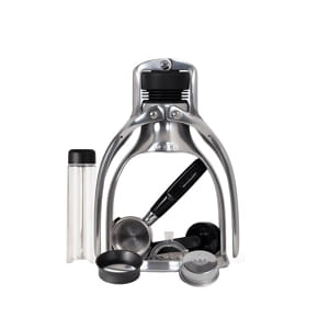 ROK EspressoGC manual lever espresso maker with twin arms and compact base.